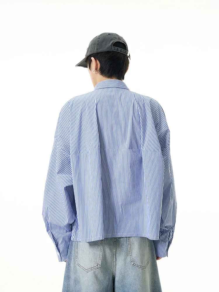 Oversized Striped Drop-Shoulder Cropped Button-Up Shirt sold by Night City Clothing product image thumbnail 4