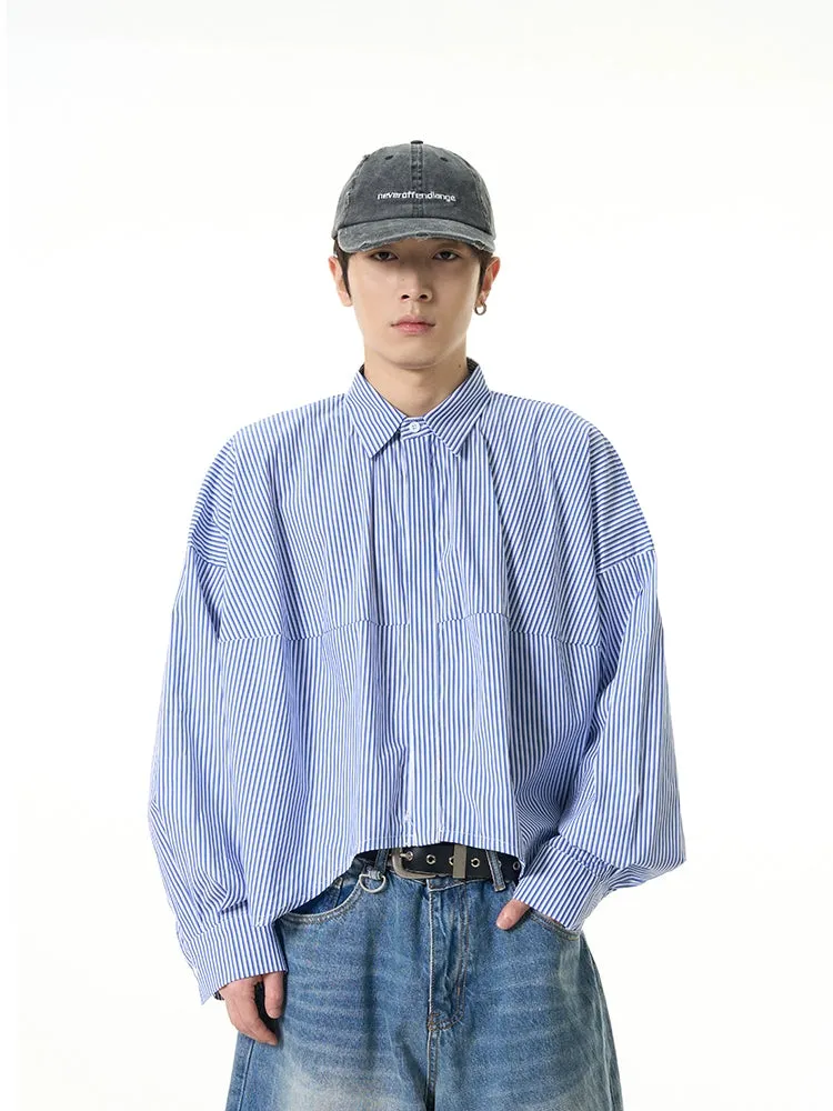 Oversized Striped Drop-Shoulder Cropped Button-Up Shirt sold by Night City Clothing