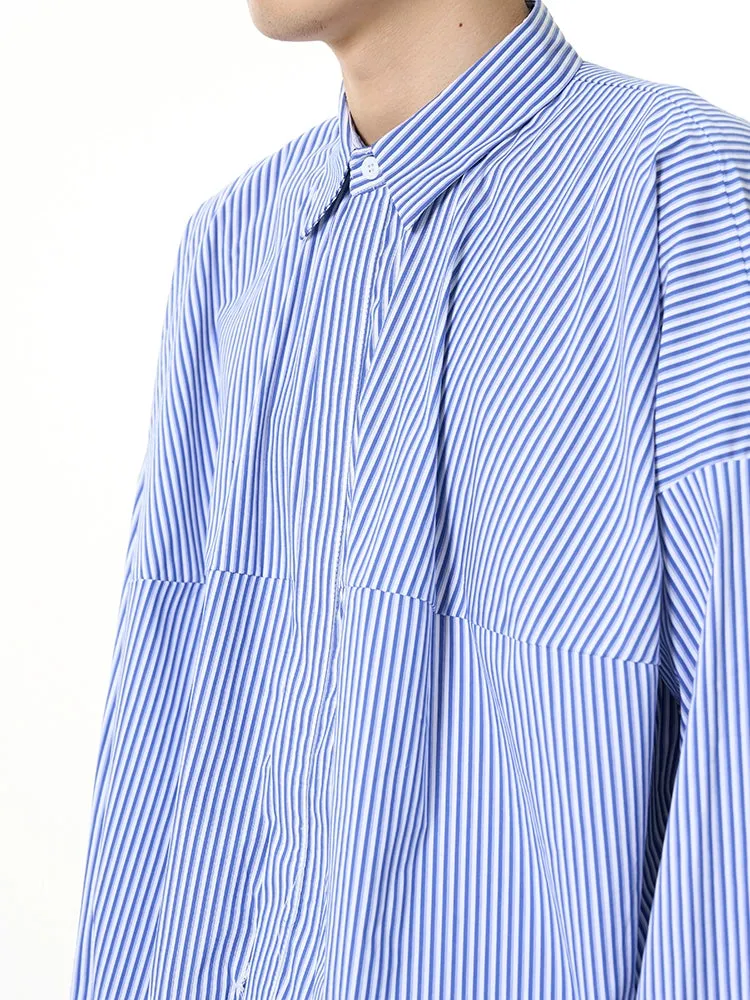 Oversized Striped Drop-Shoulder Cropped Button-Up Shirt sold by Night City Clothing product image thumbnail 5