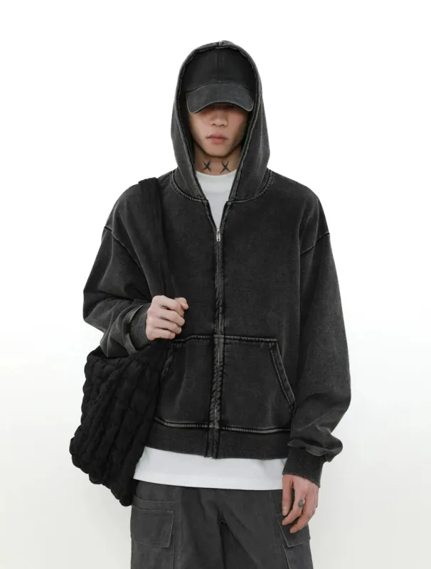Oversized Faded Mid-Crop Boxy Zip-Up Hoodie sold by Night City Clothing