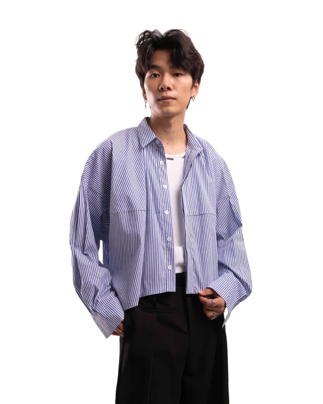 Striped Oversized Cropped Button-Up Shirt sold by Night City Clothing