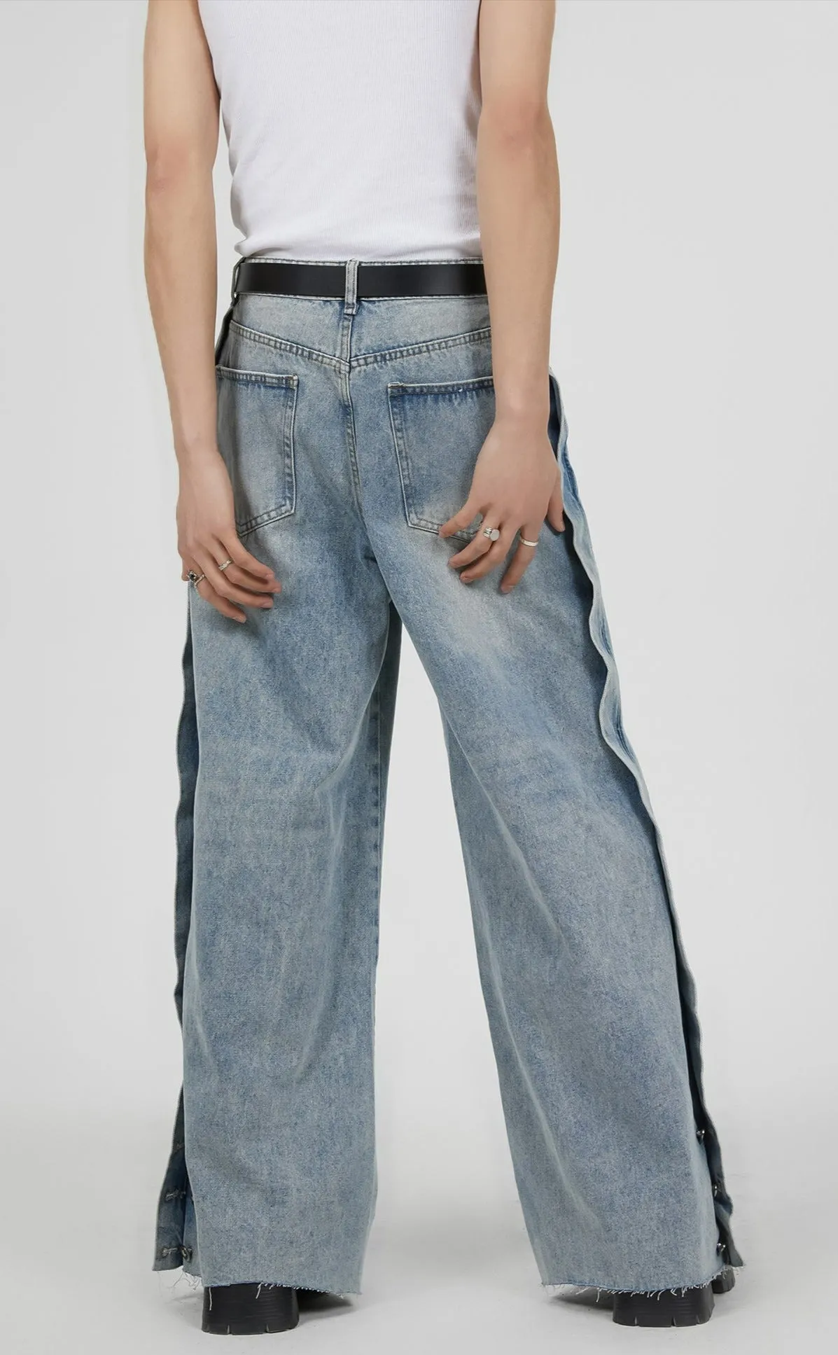 Vintage Washed Knee Ripped Wide-Leg Denim Jeans sold by Night City Clothing product image thumbnail 4