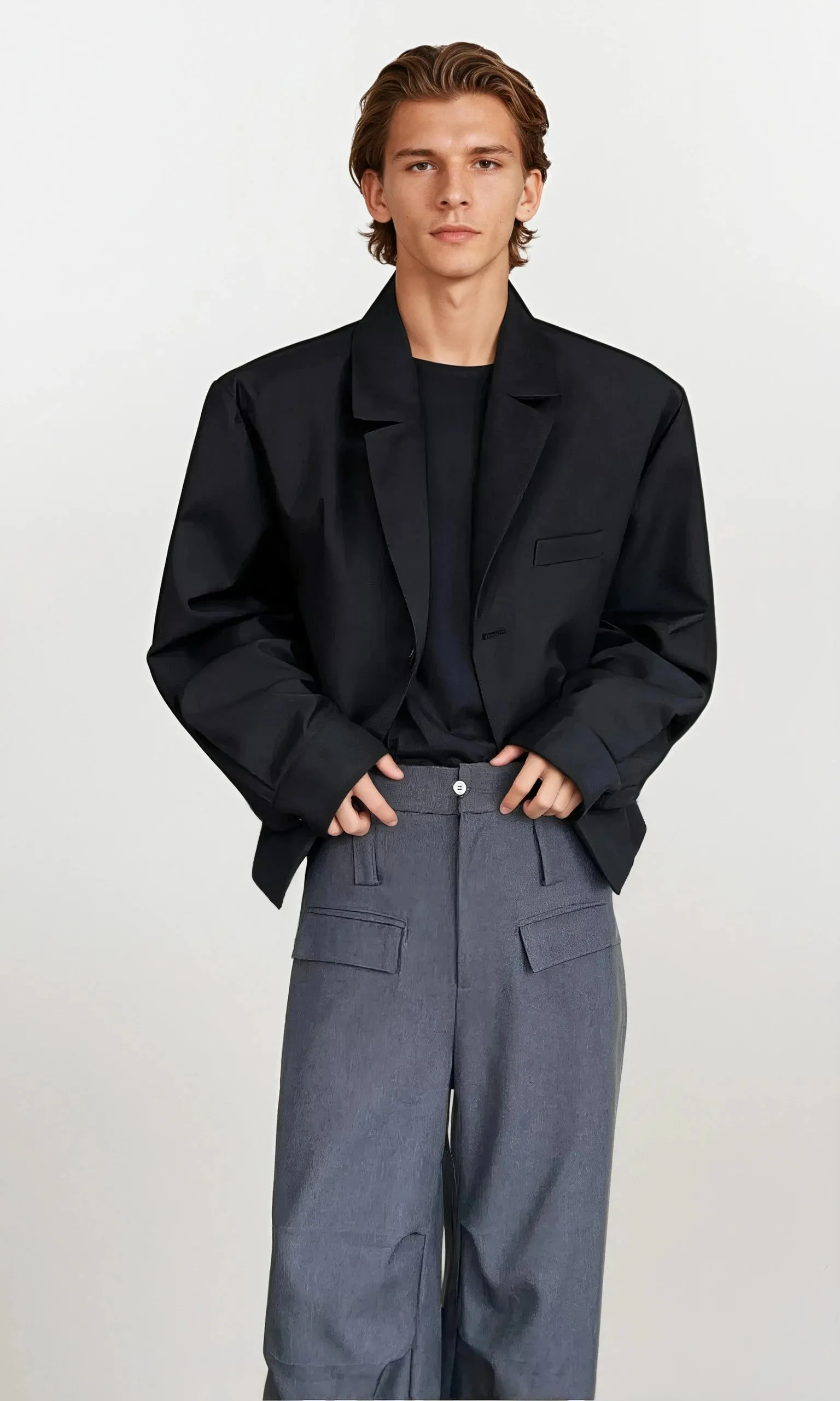 Classic Notched Collar Cropped Blazer sold by Night City Clothing product image thumbnail 3