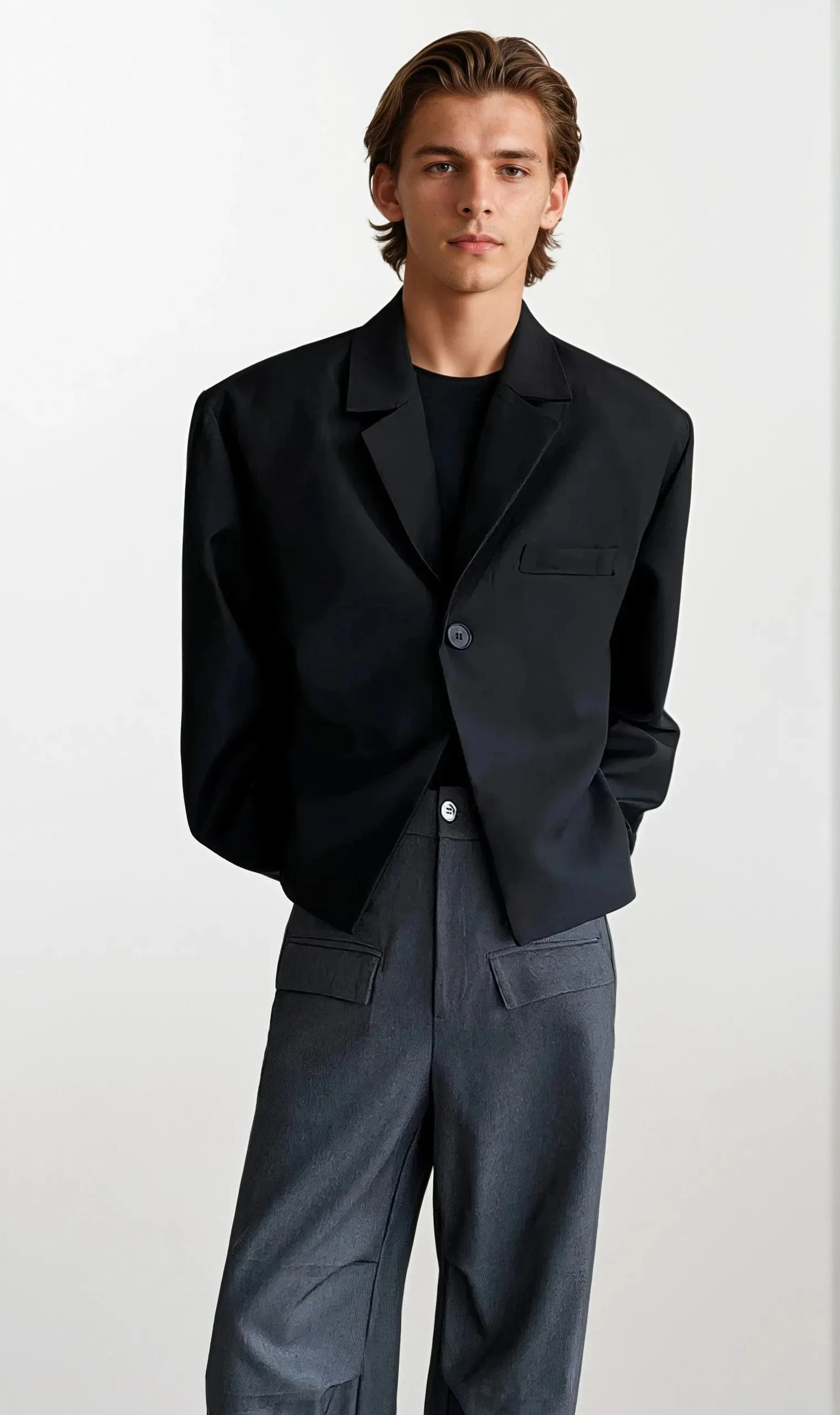Classic Notched Collar Cropped Blazer sold by Night City Clothing product image thumbnail 5