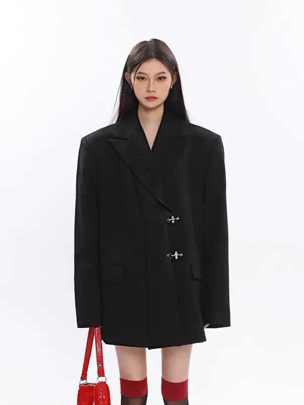 Oversized Notch Lapel Double-Breasted Blazer with Silver Accents sold by Night City Clothing