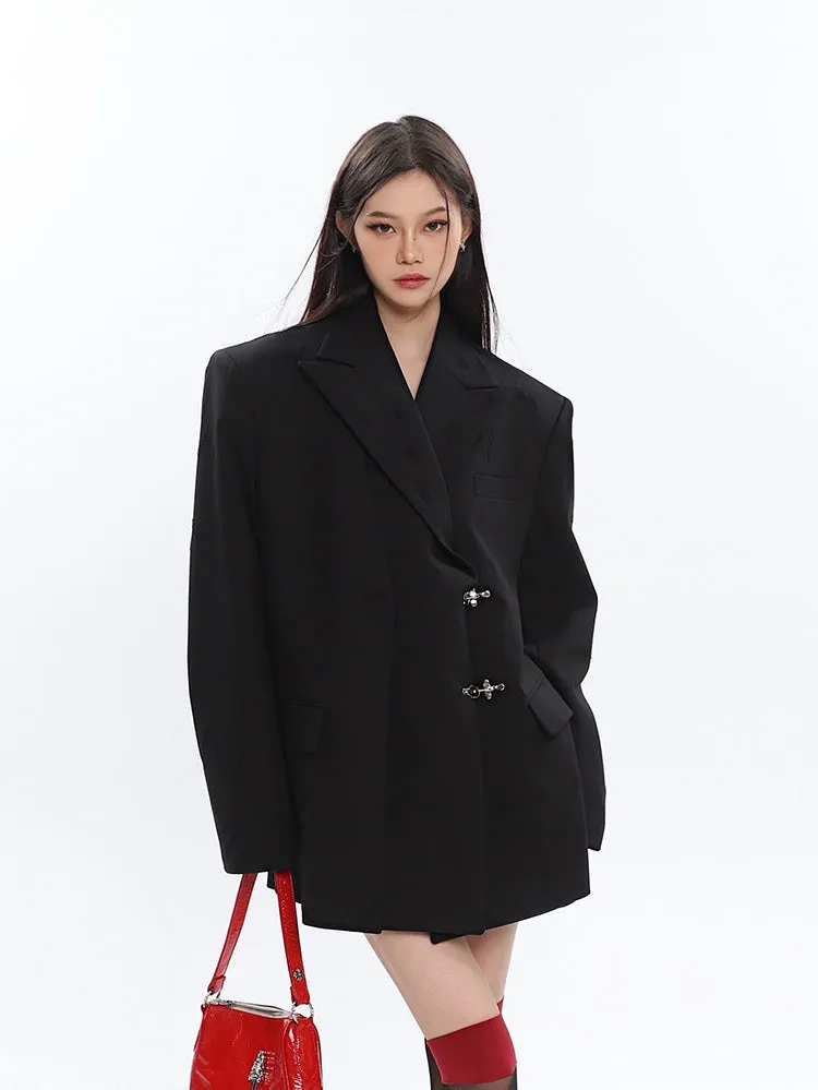 Oversized Notch Lapel Double-Breasted Blazer with Silver Accents sold by Night City Clothing product image thumbnail 2