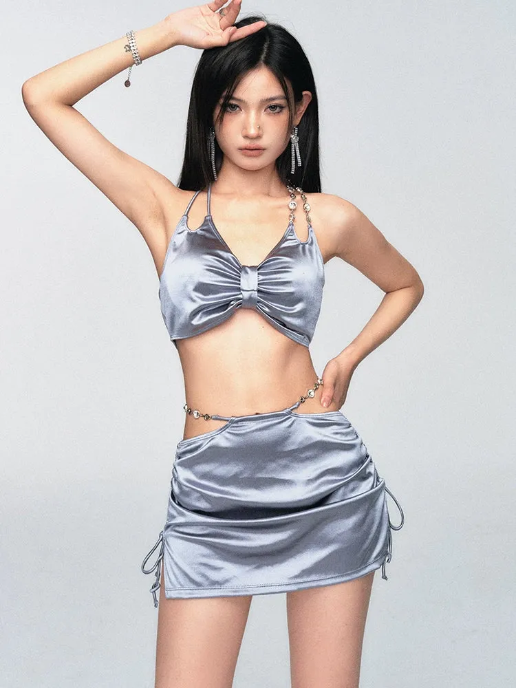 Satin-Finish Halter Neck Bikini Top and Sarong Set sold by Night City Clothing product image thumbnail 2