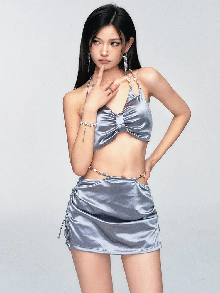 Satin-Finish Halter Neck Bikini Top and Sarong Set sold by Night City Clothing product image thumbnail 3