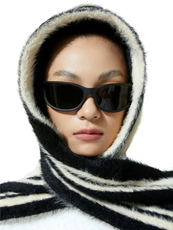 Zebra Stripe Plush Hooded Scarf sold by Night City Clothing