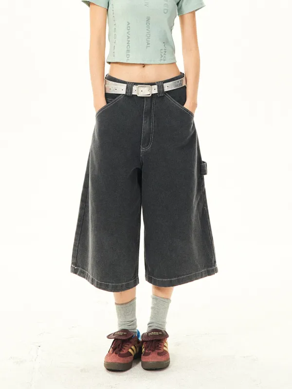 Wide Leg Bermuda Denim Shorts with Side Loop sold by Night City Clothing