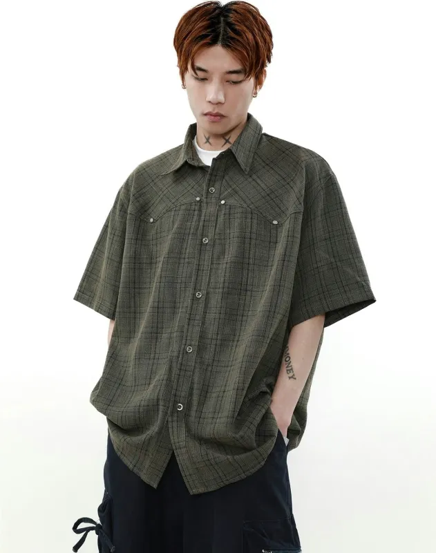 Oversized Plaid Button-Up Short Sleeve Shirt sold by Night City Clothing