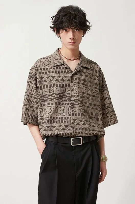 Bohemian Patterned Button-Up Short Sleeve Shirt sold by Night City Clothing