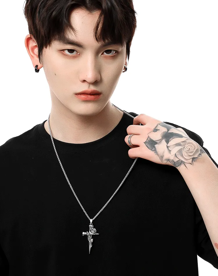 Rose Embellished Cross Pendant Necklace sold by Night City Clothing product image thumbnail 3
