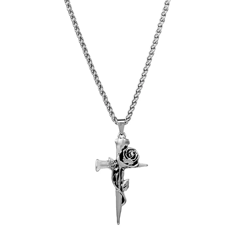 Rose Embellished Cross Pendant Necklace sold by Night City Clothing product image thumbnail 2