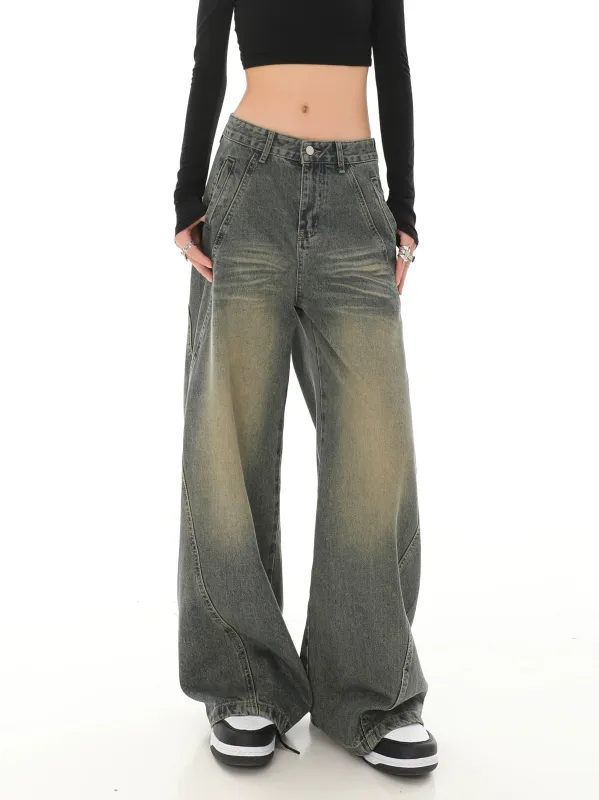 Sandblast Wide-Leg Jeans with Stitch Detail sold by Night City Clothing