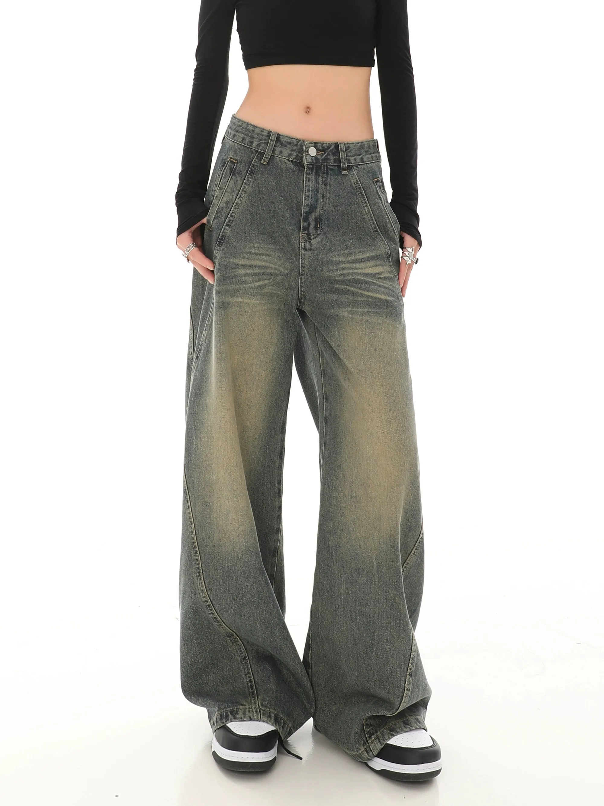 Sandblast Wide-Leg Jeans with Stitch Detail sold by Night City Clothing