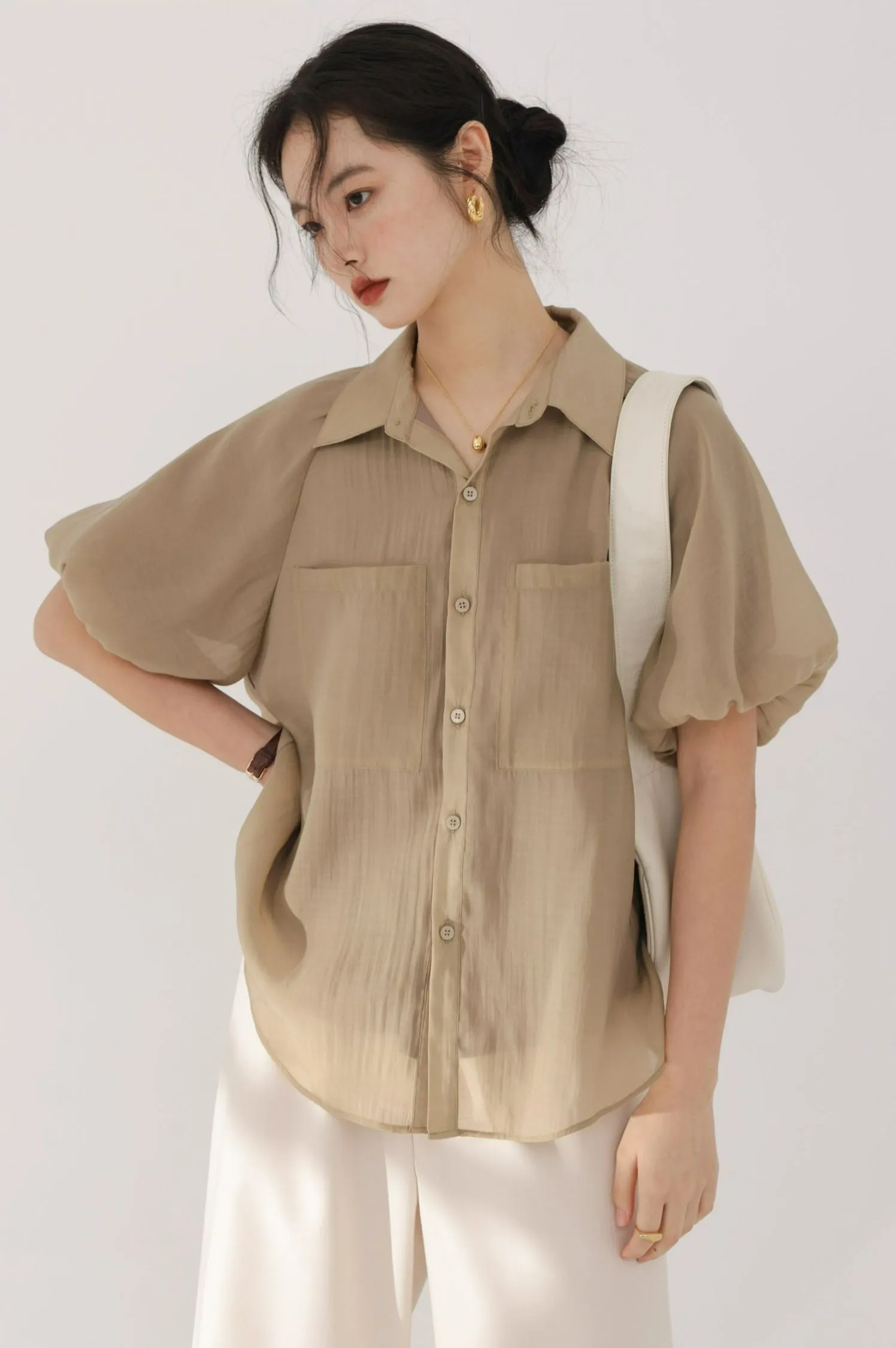 Puff Sleeve Button Top sold by Night City Clothing