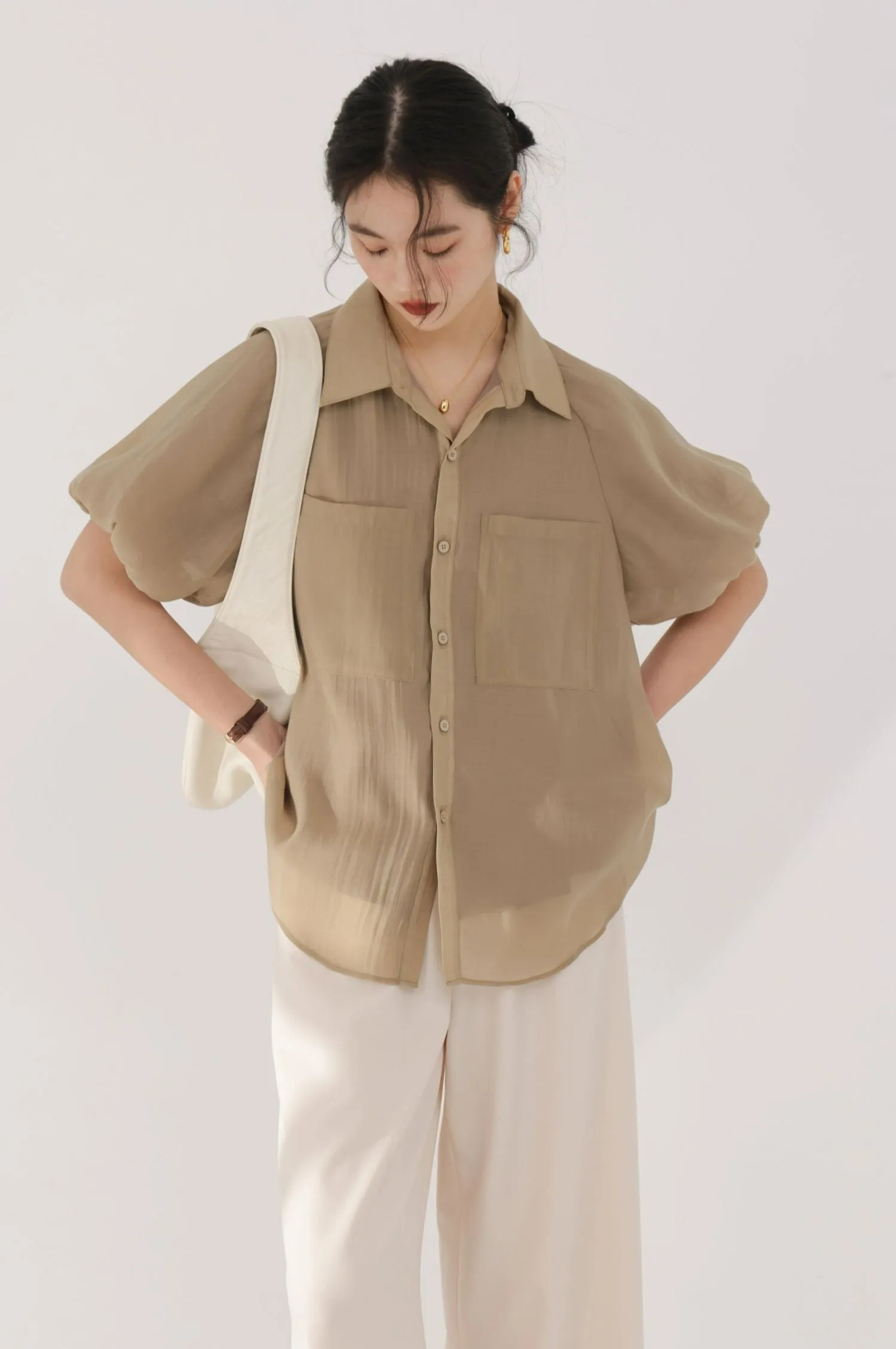 Puff Sleeve Button Top sold by Night City Clothing product image thumbnail 5