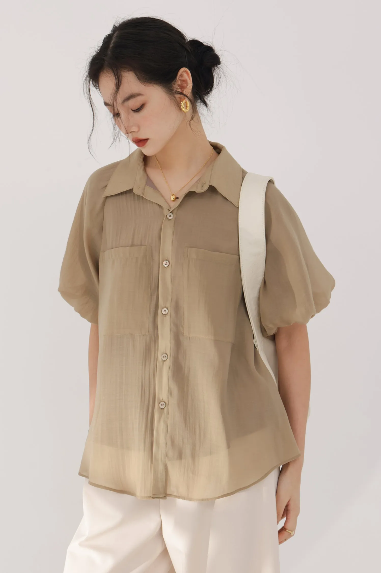 Puff Sleeve Button Top sold by Night City Clothing product image thumbnail 3