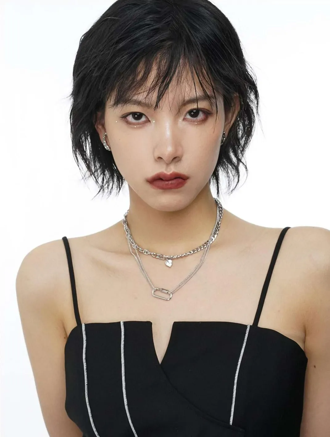 Multi Layer Chain Necklace with Heart Stud and Hollow Pendant sold by Night City Clothing product image thumbnail 2