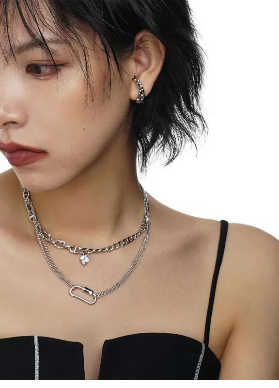 Multi Layer Chain Necklace with Heart Stud and Hollow Pendant sold by Night City Clothing