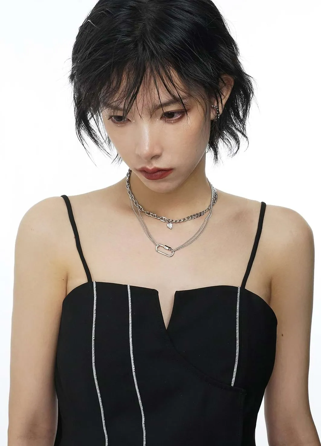 Multi Layer Chain Necklace with Heart Stud and Hollow Pendant sold by Night City Clothing product image thumbnail 3