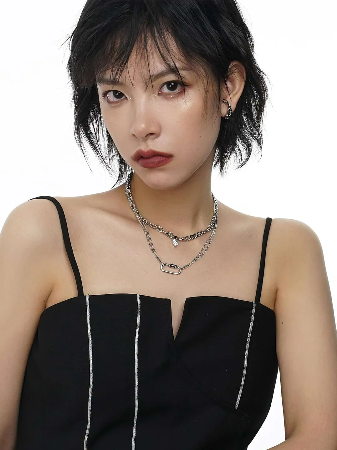 Multi Layer Chain Necklace with Heart Stud and Hollow Pendant sold by Night City Clothing product image thumbnail 4