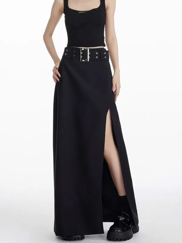 High Slit Maxi Skirt with Belt sold by Night City Clothing