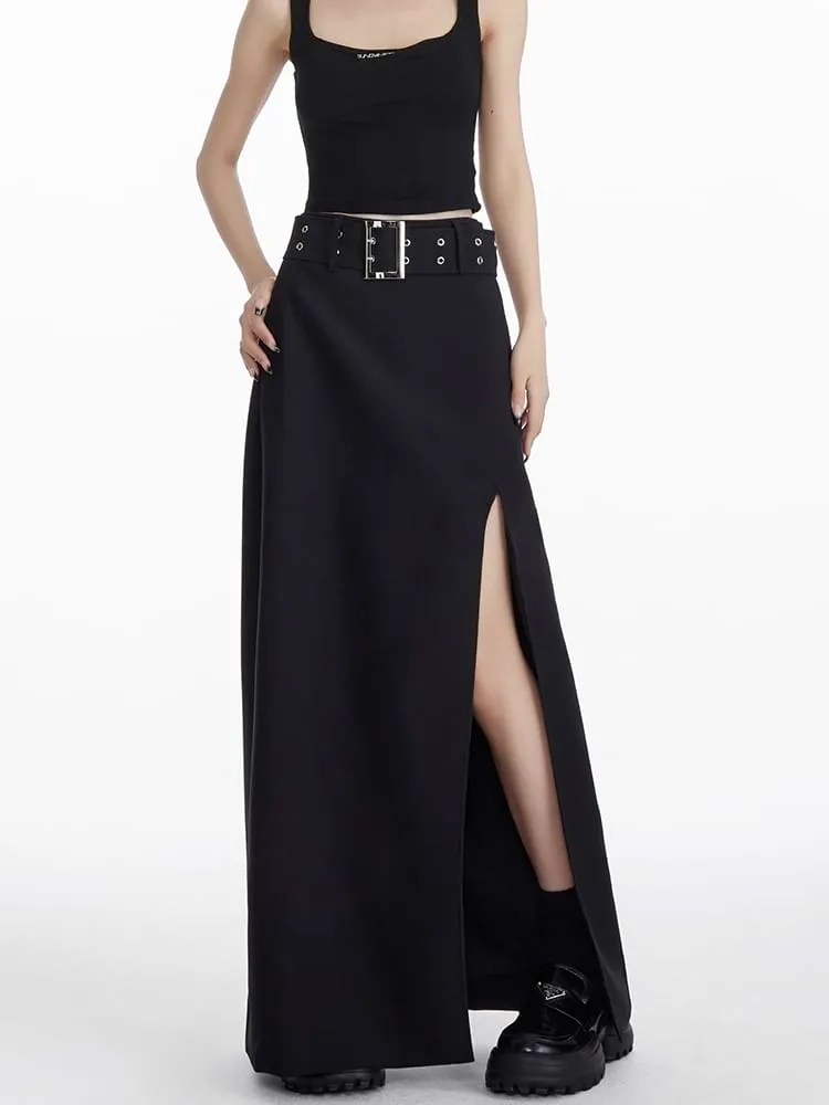 High Slit Maxi Skirt with Belt sold by Night City Clothing