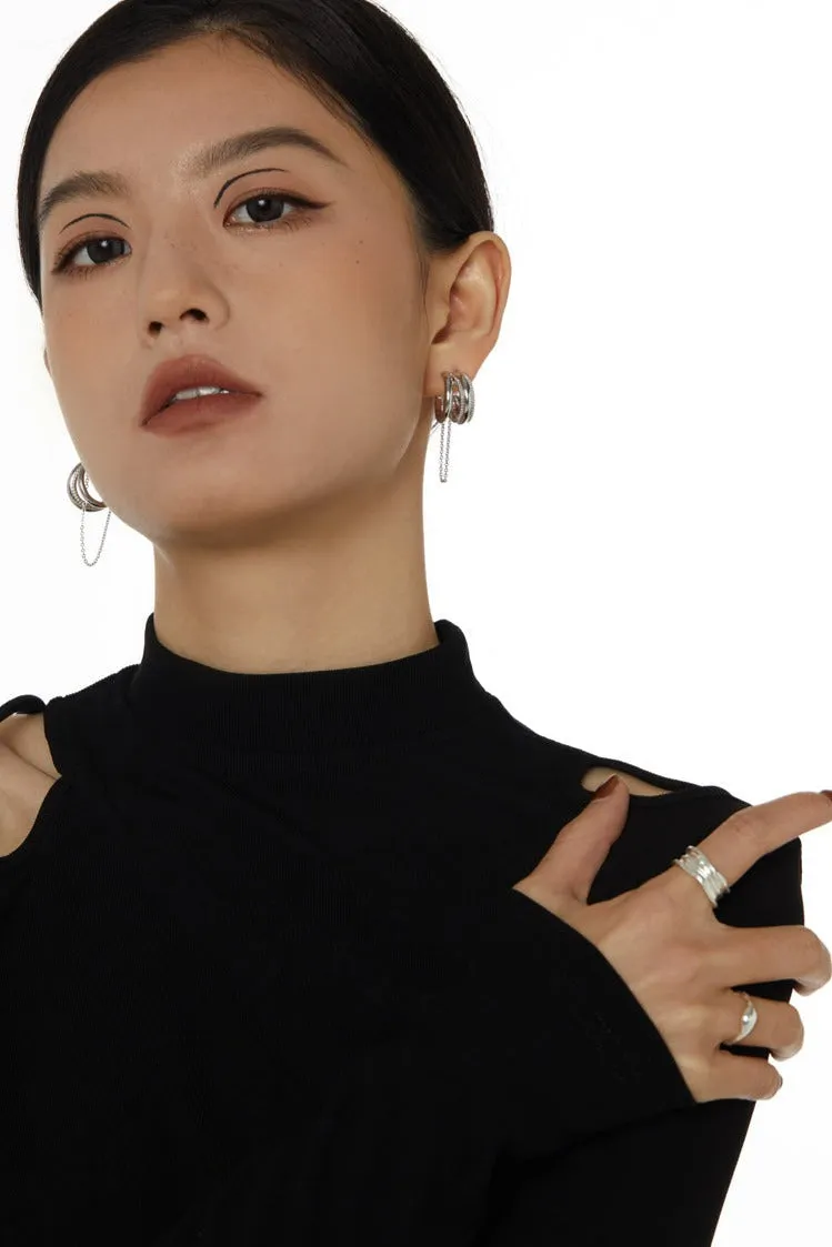 Double Hoop Earrings with Link Chain sold by Night City Clothing product image thumbnail 3