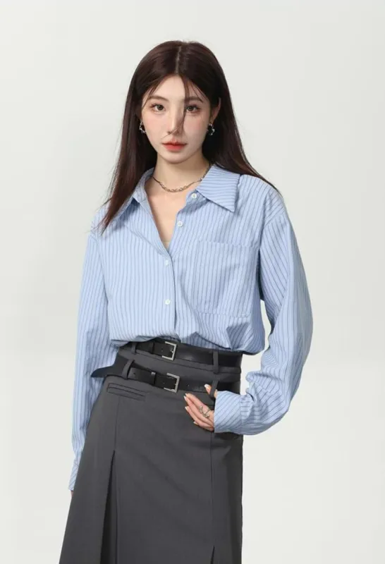 Slim Pinstripe Pocketed Button Shirt sold by Night City Clothing