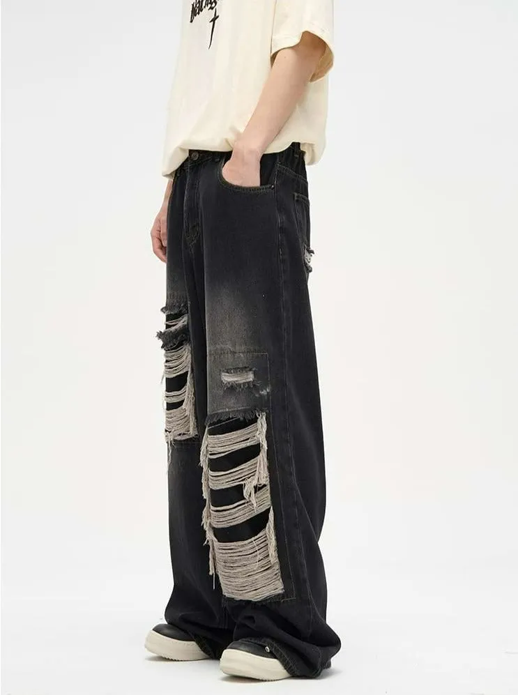 Faded Distressed Patchwork Jeans sold by Night City Clothing product image thumbnail 3