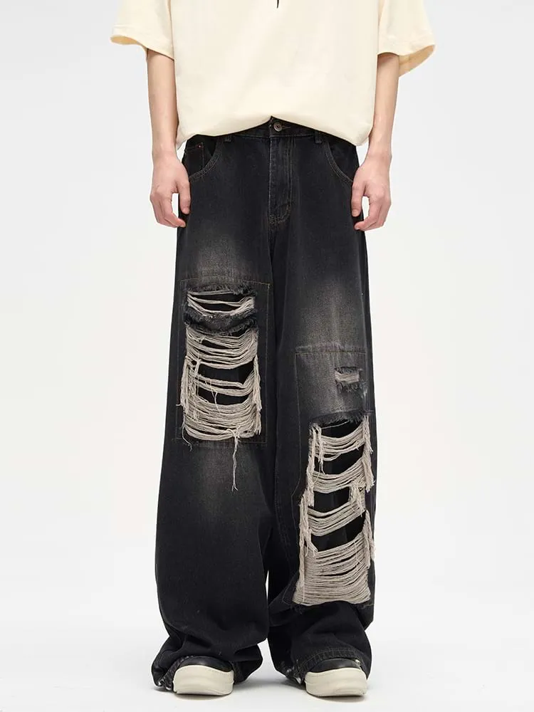 Faded Distressed Patchwork Jeans sold by Night City Clothing