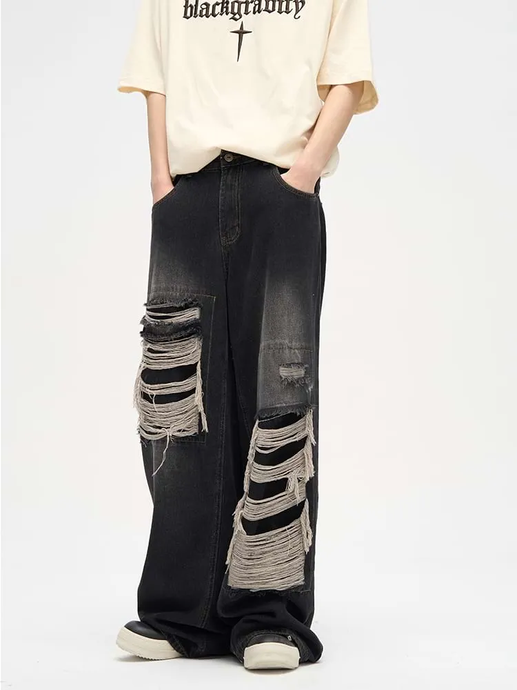 Faded Distressed Patchwork Jeans sold by Night City Clothing product image thumbnail 2