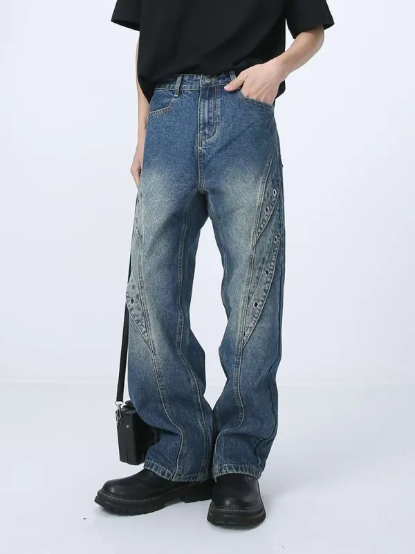 Ring Patchwork Straight Fit Jeans sold by Night City Clothing