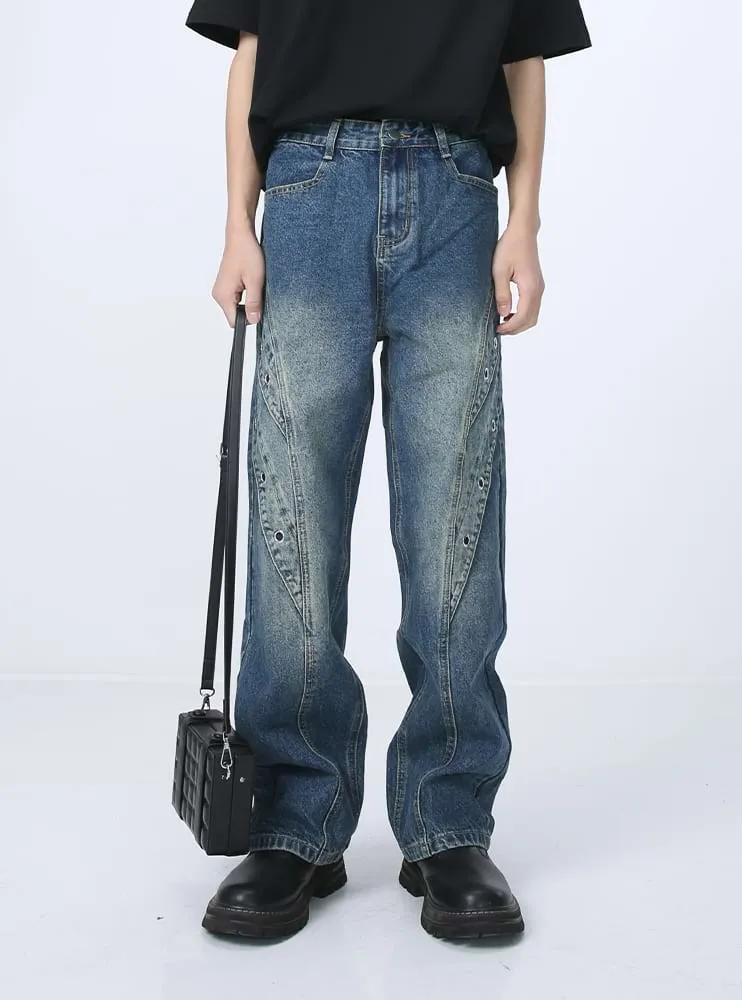 Ring Patchwork Straight Fit Jeans sold by Night City Clothing product image thumbnail 3