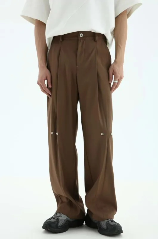 Pleated Straight Fit Pants with Knee Buttons sold by Night City Clothing