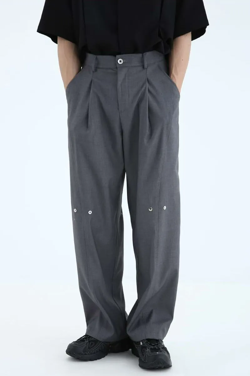 Pleated Straight Fit Pants with Knee Buttons sold by Night City Clothing product image thumbnail 4