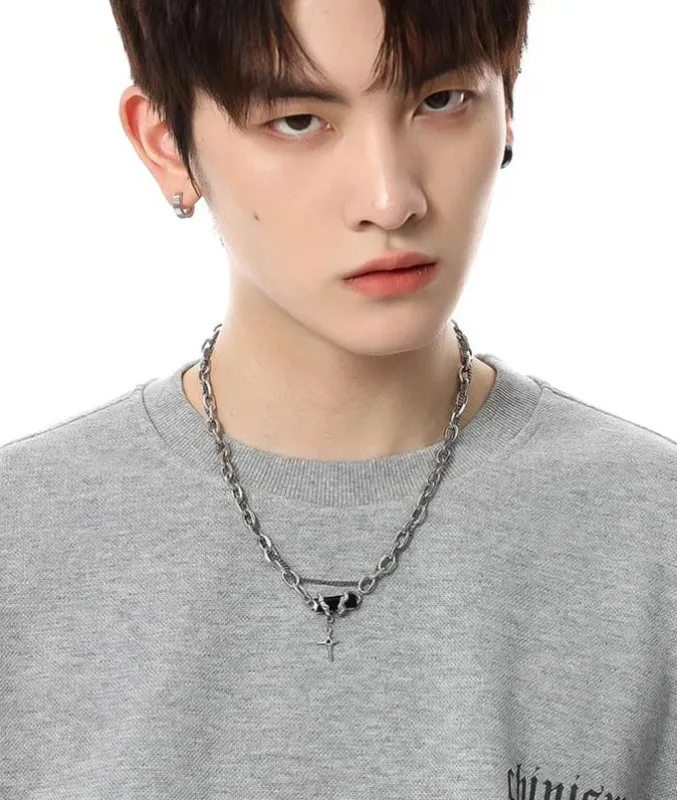 Double Layer Cross Pendant Necklace made by Night City Clothing