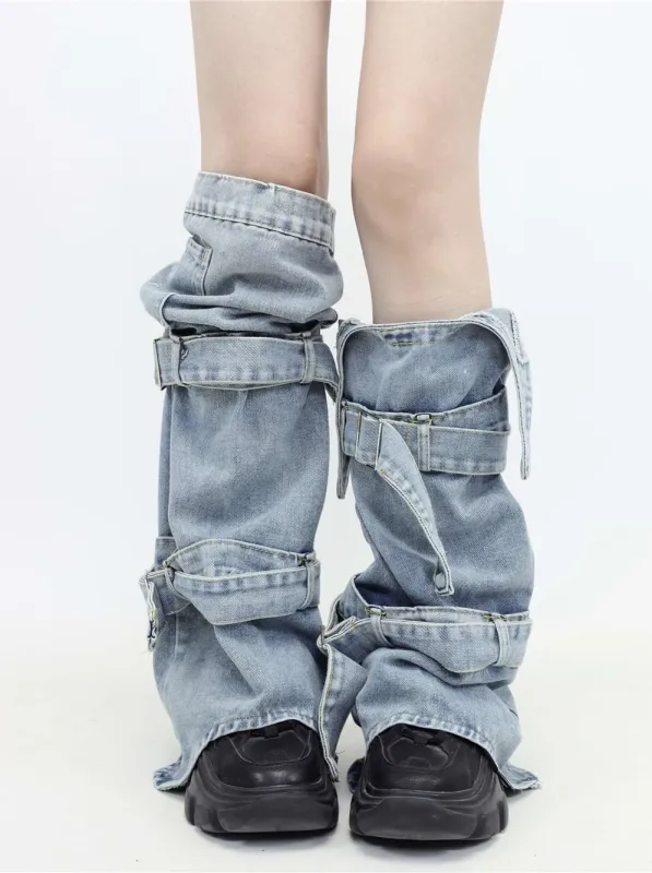 Double Strap Denim Leg Warmers sold by Night City Clothing