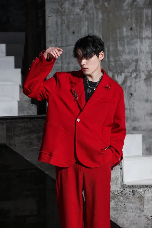 Oversized Suit Jacket with Rings and Wide Leg Pants Set made by Night City Clothing