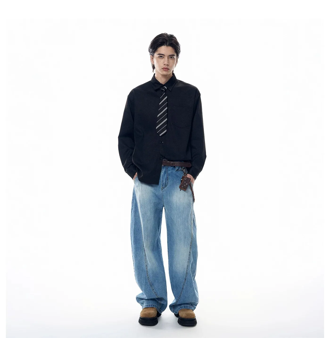 Boxy Long Sleeve Button-Up Shirt with Detachable Tie sold by Night City Clothing product image thumbnail 5