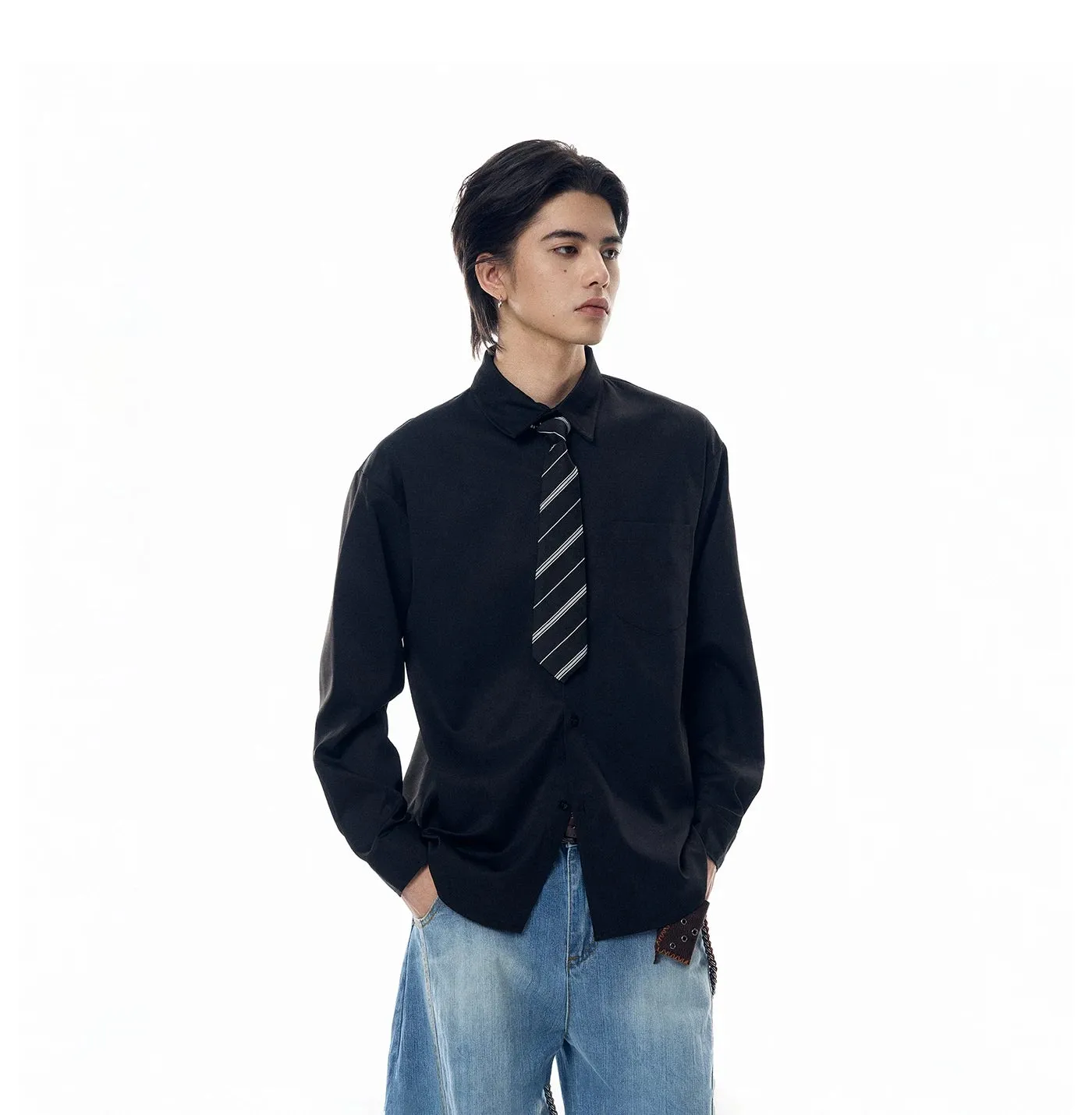 Boxy Long Sleeve Button-Up Shirt with Detachable Tie sold by Night City Clothing product image thumbnail 4