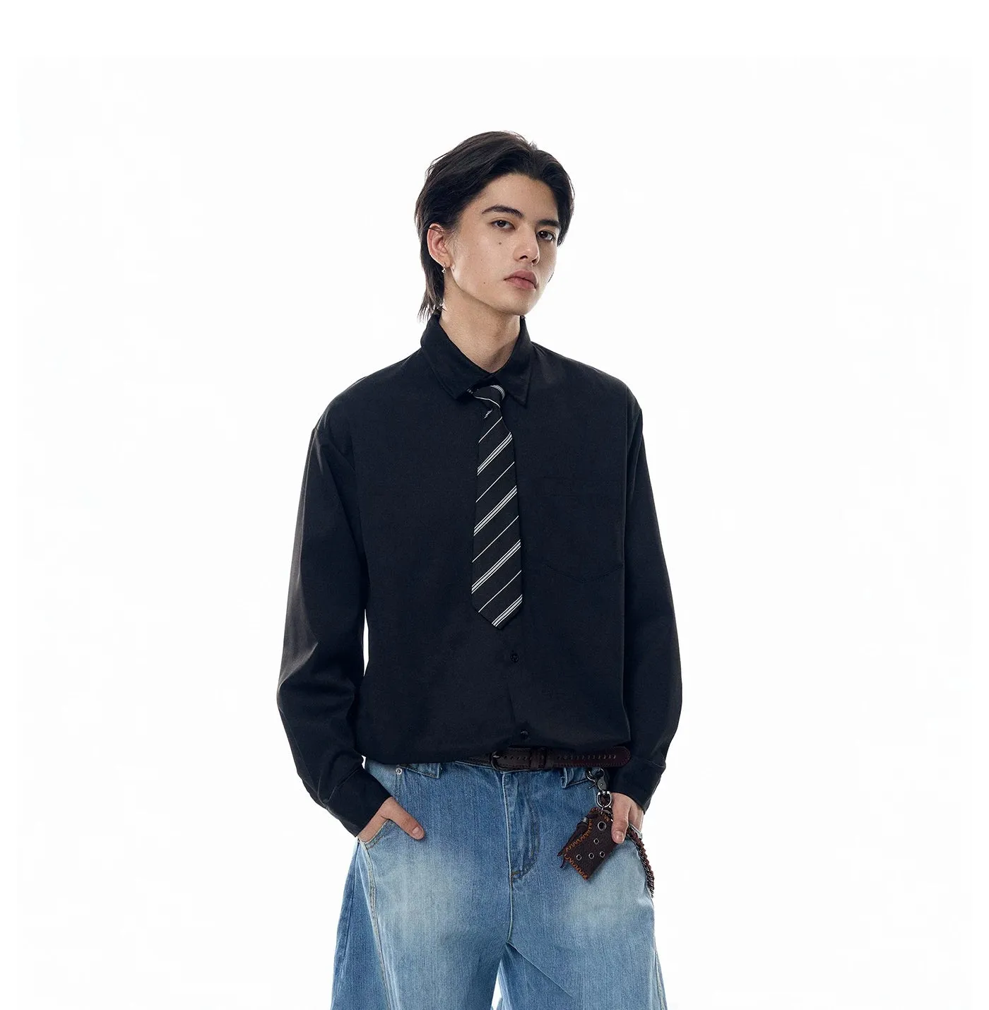 Boxy Long Sleeve Button-Up Shirt with Detachable Tie sold by Night City Clothing product image thumbnail 2
