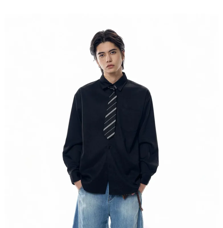 Boxy Long Sleeve Button-Up Shirt with Detachable Tie made by Night City Clothing