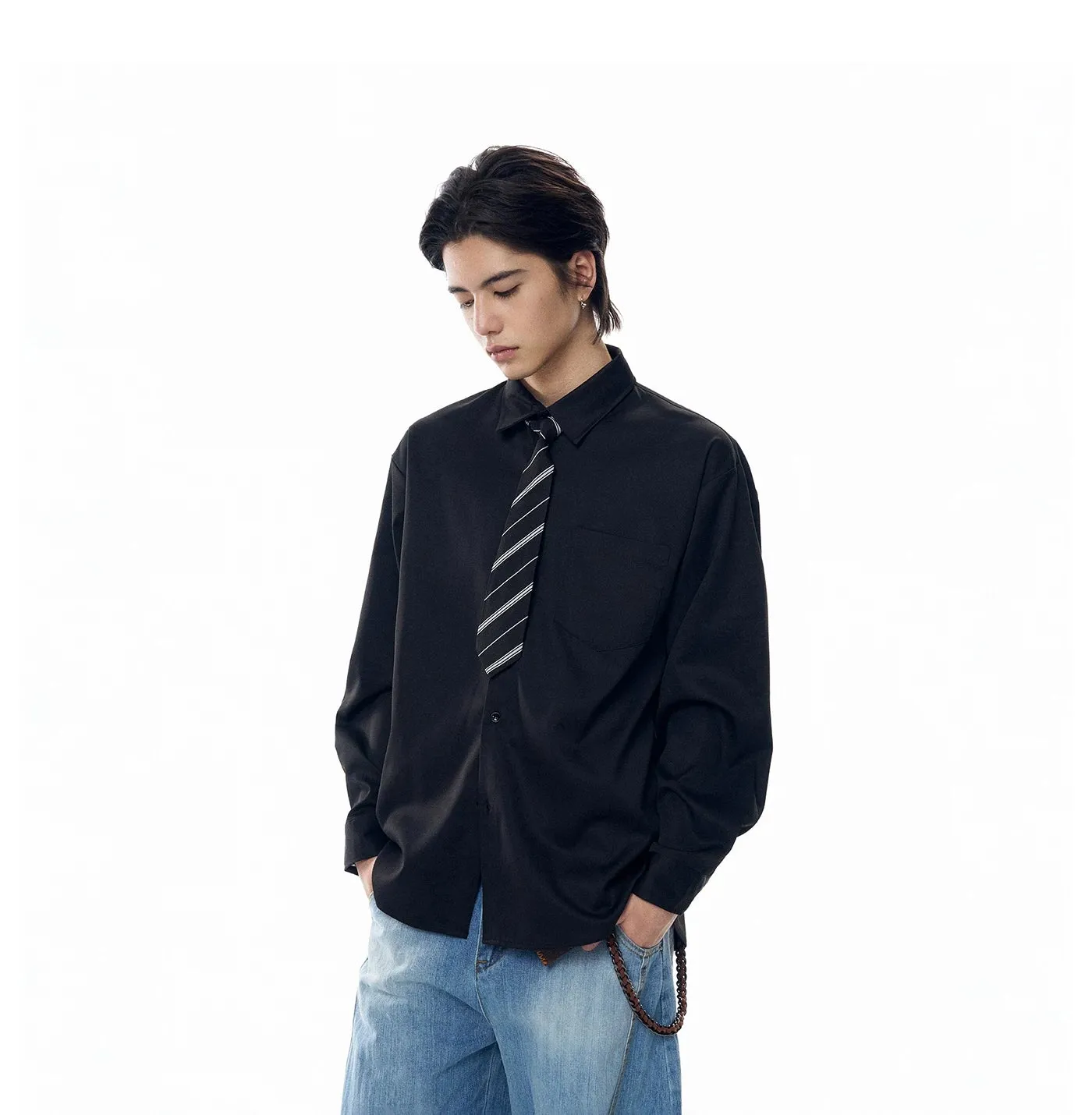 Boxy Long Sleeve Button-Up Shirt with Detachable Tie sold by Night City Clothing product image thumbnail 3