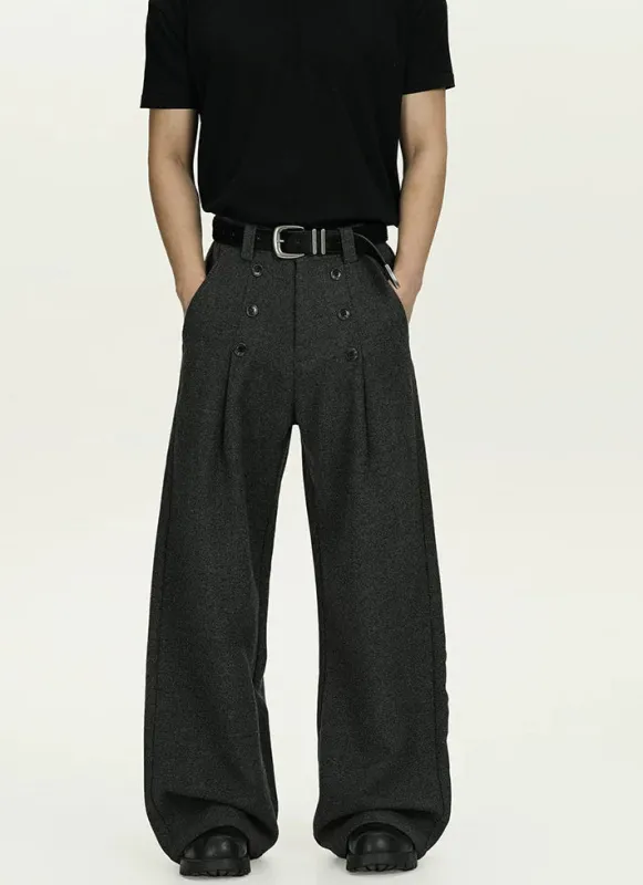 High-Waisted Pleated Wide Leg Trousers with Button Details made by Night City Clothing