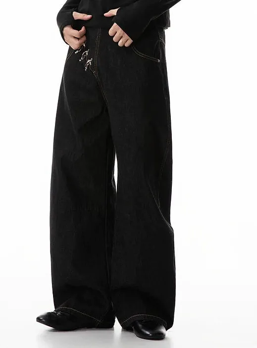 Contrast Stitch Wide Leg Jeans with Diagonal Fireman Buckles sold by Night City Clothing product image thumbnail 5