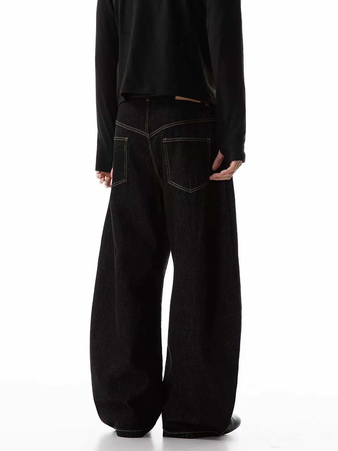 Contrast Stitch Wide Leg Jeans with Diagonal Fireman Buckles sold by Night City Clothing product image thumbnail 3