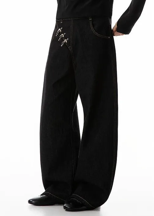 Contrast Stitch Wide Leg Jeans with Diagonal Fireman Buckles sold by Night City Clothing product image thumbnail 4
